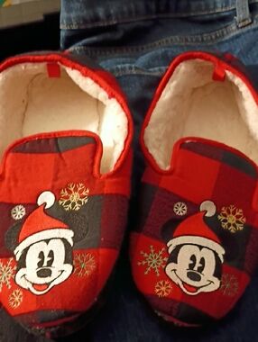 Disney Red Plaid Mickey Mouse Holiday Slippers